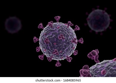 Corona virus COVID 19 microscope illustration. 3D render on black background