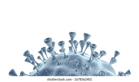 Corona Virus. Covid-19 Virus Cells Or Bacteria Molecule On White Background. Flu, View Of A Virus Under A Microscope, Infectious Disease. Germs, Bacteria, Cell Infected Organism. 3d Rendering