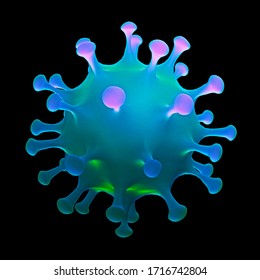 Corona Virus, severe acute respiratory syndrome coronavirus 2 (SARS-CoV-2, COVID-19) 

Microscopic 3D concept render of a corona virus particle isolated on black background