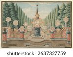 Coronation of the Czar Alexander I, Moscow, September 1801 . Vintage watercolor illustration. Vintage artwork, watercolor illustration.