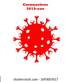 Coronavirus 2019-nCoV. Corona Virus Icon. Red On White Background Isolated. Illness Respiratory Infection (illness Outbreak). Influenza Pandemic. Virion Of Corona-virus.