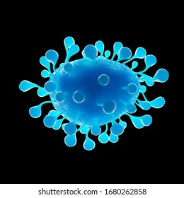 Coronavirus 2019-ncov Flu Particle Infection. Microscopic View Of Floating China Pathogen Respiratory Influenza Virus Particle. Virion Of Coronavirus,Virus Particles Floating, Sars. Flu. 3D Rendering