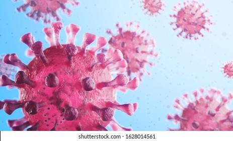 Coronavirus 2019-nCov novel coronavirus concept resposible for SARS-CoV-2 outbreak and coronaviruses influenza as dangerous flu strain cases as a pandemic. Microscope virus close up. 3d rendering.