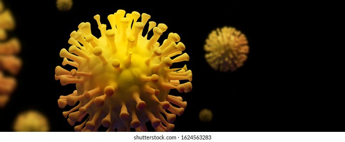Coronavirus 3d rendering outbreak flu strain, pandemic and epidemic health concern. Illustration