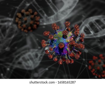 Coronavirus 3d rendering. Severe acute respiratory syndrome Coronavirus 2 (SARS-CoV-2), previously known by the provisional name 2019-nCoV.