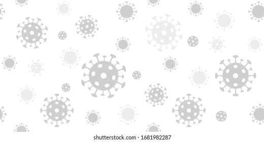 Coronavirus Background. Seamless Pattern With Covid-19 Virus Sign. Light Gray Long Backdrop For Banners. Raster Illustration