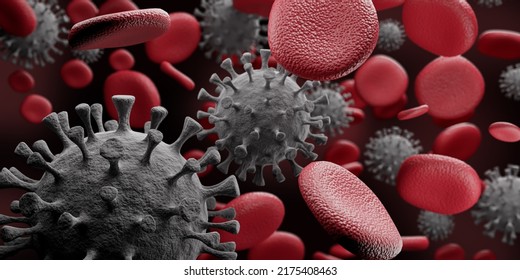 Coronavirus in the blood,3d rendering.