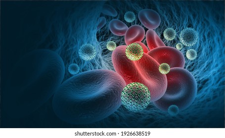 coronavirus in bloodstream. 3d illustration		