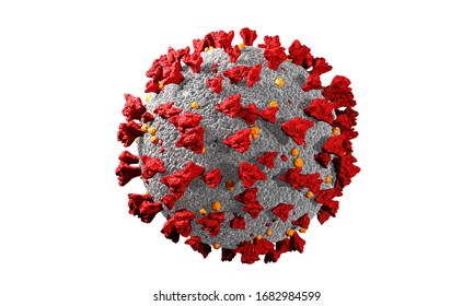 Coronavirus cells or bacteria molecule. Virus Covid-19. Virus isolated on white. Close-up of Flu, view of a virus under a microscope, infectious disease. Bacteria, cell infected organism. 3d Rendering