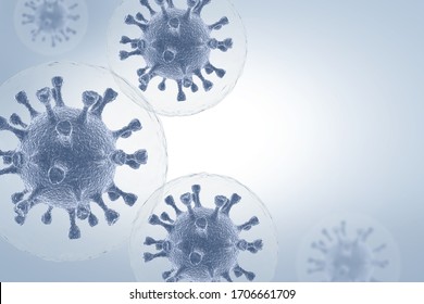 Coronavirus Cells In An Electron Microscope. 3D Illustration