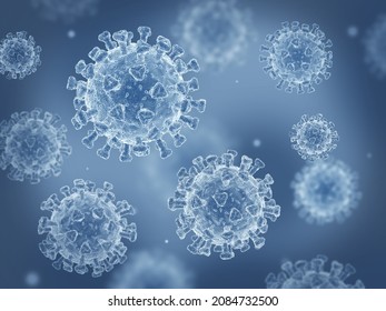 Coronavirus Cells In An Electron Microscope. 3D Illustration