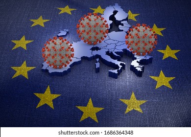 Coronavirus Covid 19 Against The Background Of The European Union. 3D Render.