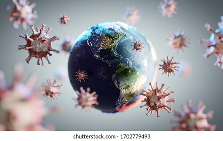 Coronavirus COVID-19 Angriffswelt. Neuigkeiten über das Konzept des Corona-Virus. 3D-Darstellung
