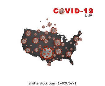 Coronavirus COVID-19 COVID_19 Microscopic Virus Coronavirus Disease 3d Illustration Infected USA United States Of America Map Country 
