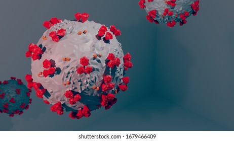 Coronavirus COVID-19 Low Poly Closeup 3D Illustation