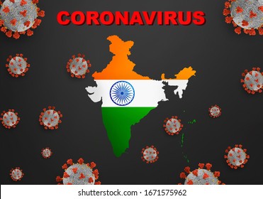 Coronavirus COVID-19 Microscopic Virus Corona Virus Disease 3d Illustration India Map India Flag Infected India