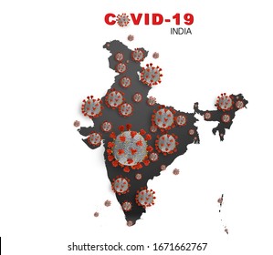 Coronavirus COVID-19 Microscopic Virus Corona Virus Disease 3d Illustration India Map Infected India Country