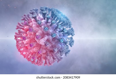 Coronavirus Covid-19 Omicron Variant. B.1.1.529 Mutation Virus Cell 3D Medical Illustration Background. Africa Corona Virus Strain 2019-ncov Sars. Mutated Omicron Coronavirus SARS-CoV-2 Flu Disease