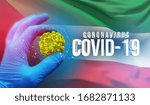 Coronavirus COVID-19 outbreak concept, health threatening virus, background waving national flag of Kuwait. Pandemic stop Novel Coronavirus outbreak covid-19 3D illustration.