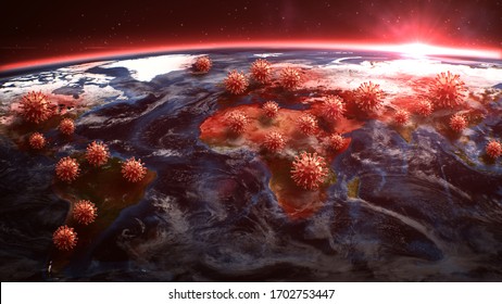 The Coronavirus Or COVID-19 Spread Around The World, Coronavirus Disease Pandemic, SARS-CoV-2, 3D Rendering.