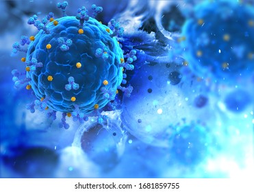 Coronavirus COVID-19 Under An Electron Microscope. 3d Illustration