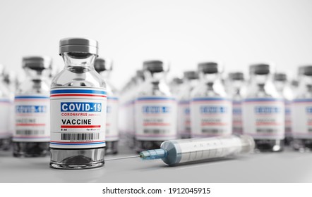 Coronavirus Covid-19 Vaccine. Covid19 Vaccination Production And Supply. Health And Medicine. 3D Illustration