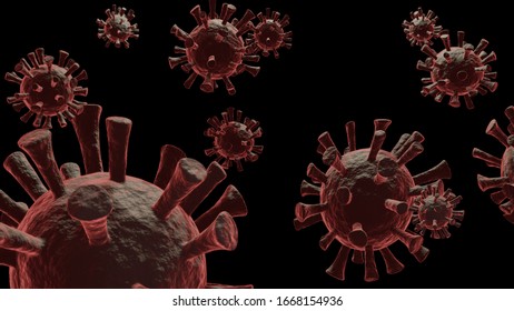 Coronavirus Covid-19 virus red color with black background.