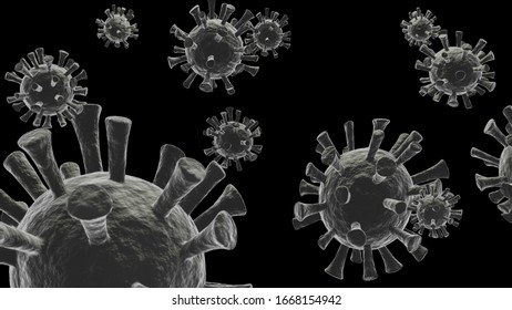 Coronavirus Covid-19 virus white color with black background.