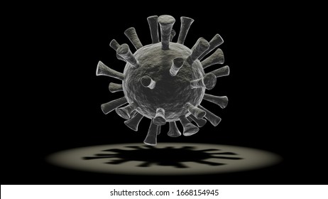 Coronavirus Covid-19 virus white color with a black background and hot light spot on top.