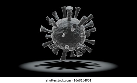 Coronavirus Covid-19 virus white color with a black background and cold light spot on top.