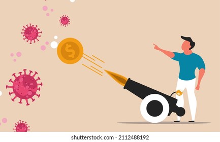 Coronavirus Crisis Stimulus Economic Money. Business Economic Check Federal Government Help. Investment Arsenal Finance Cash Package. Illustration Businessman Wealth Support Concept