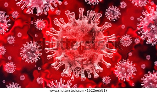 Coronavirus danger and public health risk disease\
and flu outbreak or coronaviruses influenza as dangerous viral\
strain case as a pandemic medical concept with dangerous cells as a\
3D render.