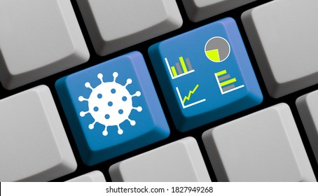 Coronavirus Daten online - Diagramm und Covid-19 Symbol auf der 3D-Tastatur