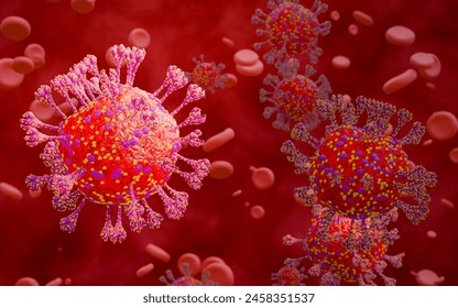 Coronavirus disease COVID-19 infection medical illustration. Pathogen respiratory influenza covid virus cells. New official name for Coronavirus disease named COVID-19. 3D Rendering.	