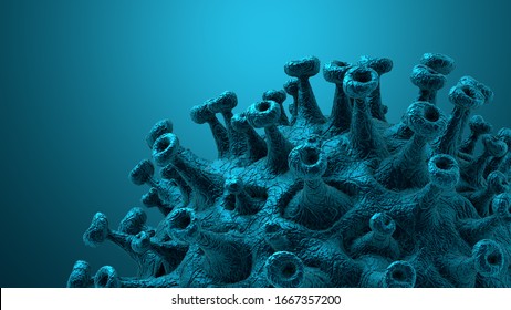 Coronavirus disease COVID-19 outbreak. Microscopic view of a infectious virus. SARS-CoV-2 virus cell. 3D Rendering
