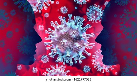 Coronavirus disease and flu outbreak or coronaviruses influenza background as dangerous viral strain case as a pandemic medical health risk concept with dangerous cells as a 3D render