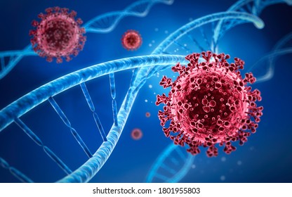 Coronavirus and DNA strands - medical 3D illustration