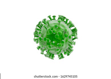 Coronavirus In Green Color Isolated On White Background, 3d Illustration.