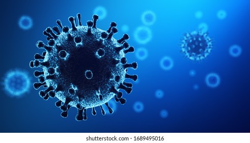 Coronavirus influenza and Novel coronavirus COVID-19 bacteria cells abstract microscope virus close up view 3D illustration.