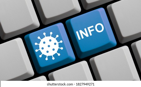 Coronavirus Info, Service und Support - Symbol auf der blauen Computertastatur 3D-Illustration