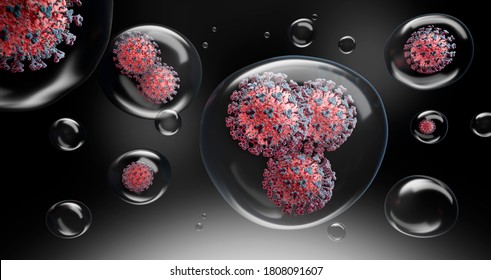 Coronavirus Inside Aerosol Particles - 3D Illustration