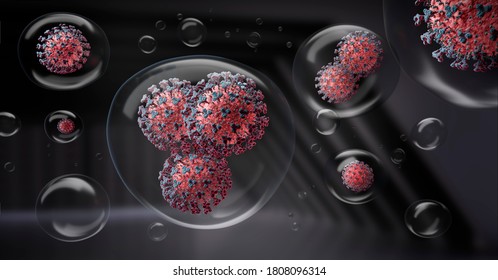 Coronavirus Inside Aerosol Particles - 3D Illustration