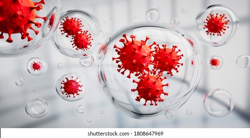 Coronavirus Inside Aerosol Particles - 3D Illustration
