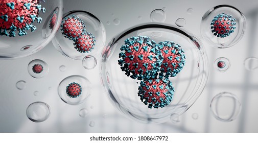 Coronavirus Inside Aerosol Particles - 3D Illustration
