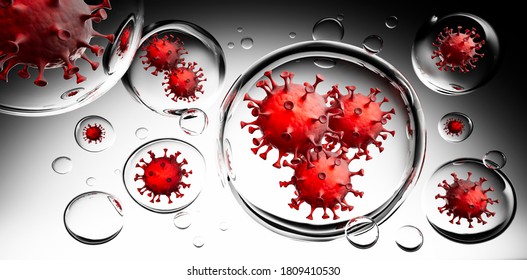 Coronavirus Inside Aerosol Particles - 3D Illustration
