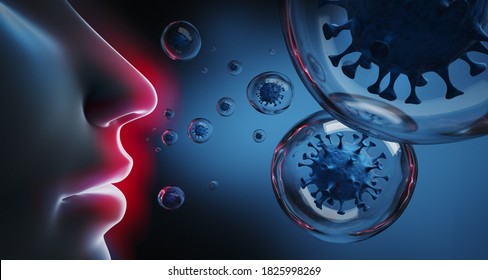 Coronavirus Inside Aerosol Particles - 3D Illustration