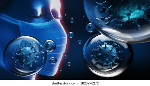 Coronavirus Inside Aerosol Particles - 3D Illustration