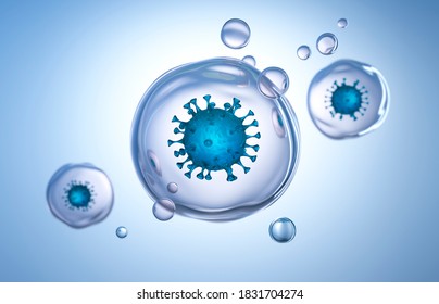 Coronavirus Inside Aerosol Particles - 3D Illustration