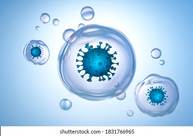 Coronavirus Inside Aerosol Particles - 3D Illustration