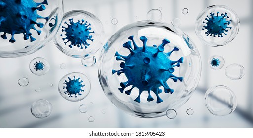 Coronavirus Inside Aerosol Particles Inside Room - 3D Illustration